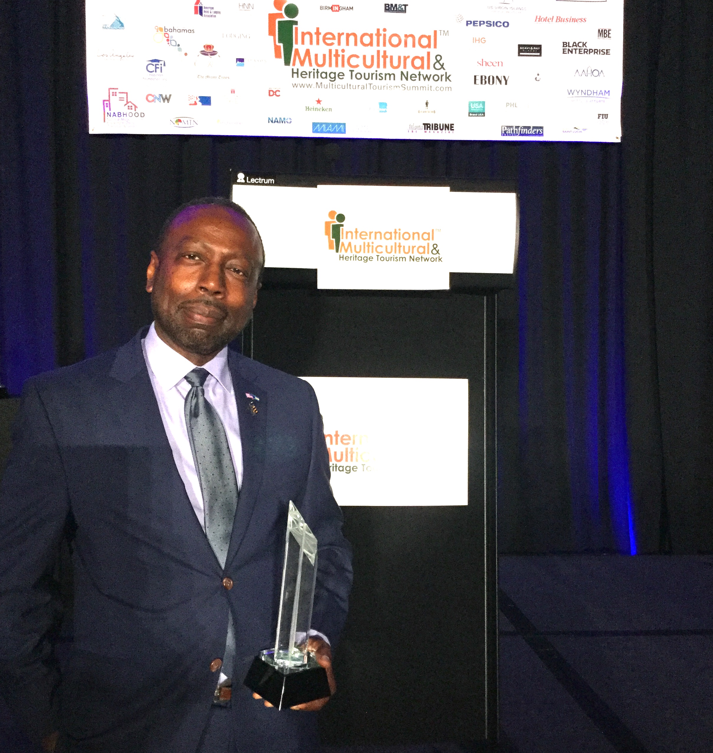 Linville Johnson, responsible for the Multicultural Department of The Bahamas Ministry of Tourism and Aviation is pictured with his Apex Award, received from Black Meetings and Tourism's Magazine for his outstanding contributions to the Hospitality and To