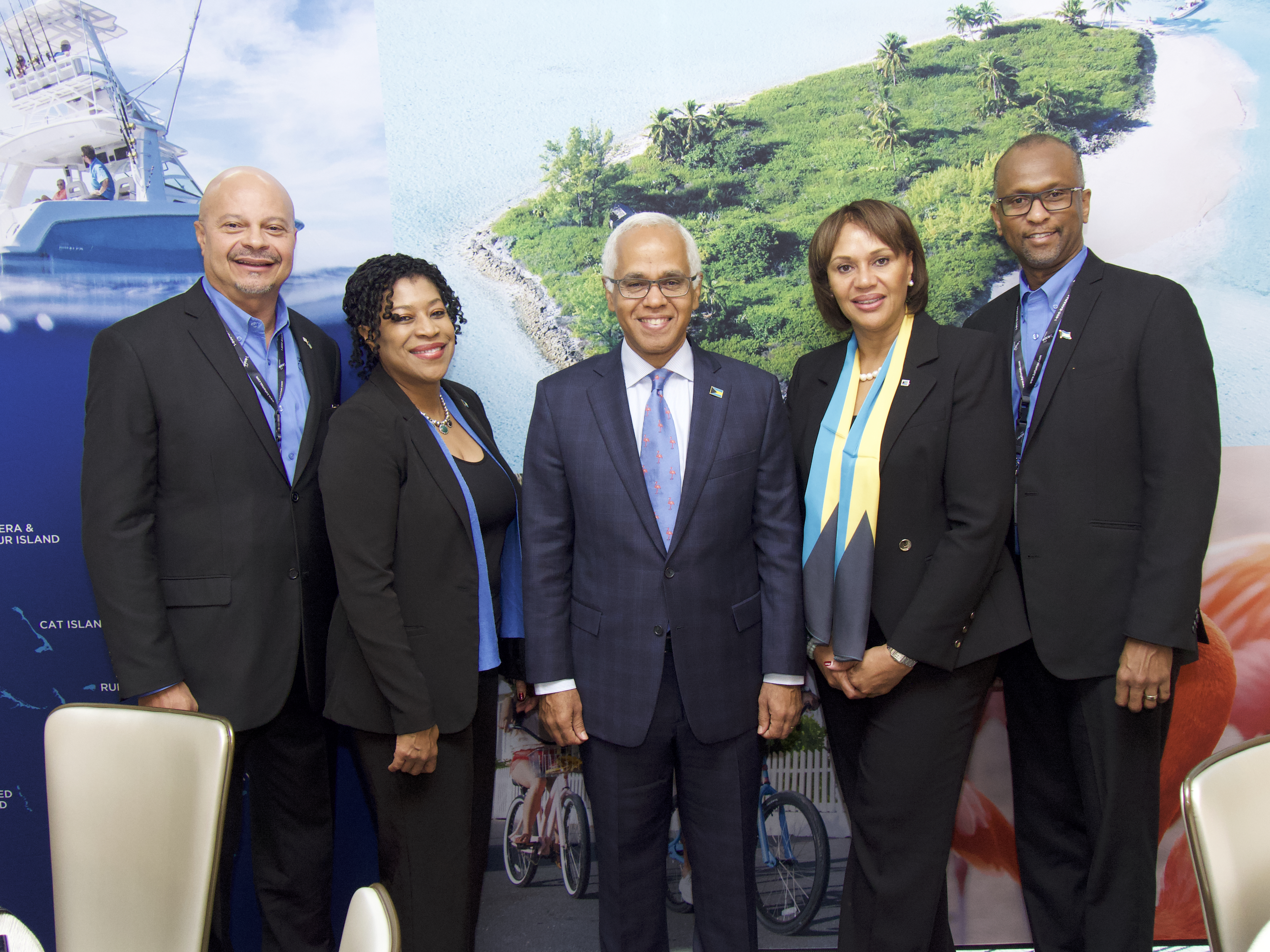 Ellison Tommy Thompson- BMOTA Deputy Director General  Charnelle Brown, Deputy High Commissioner   Hon. Dionisio D’Aguilar, Bahamas Minister of Tourism and Aviation  Joy Jibrilu, BMOTA Director General  Paul Strachan, BTO Canada Director